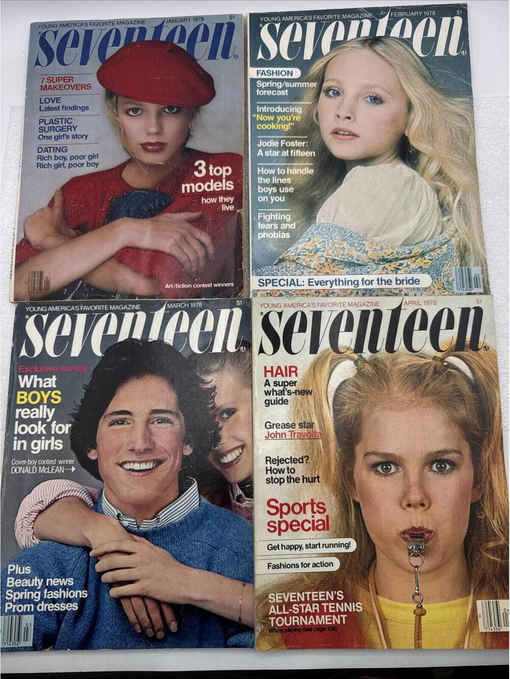 Lot Of 4 Vintage 1978 SEVENTEEN Magazines Jan-April Teen Fashion Spring Issue